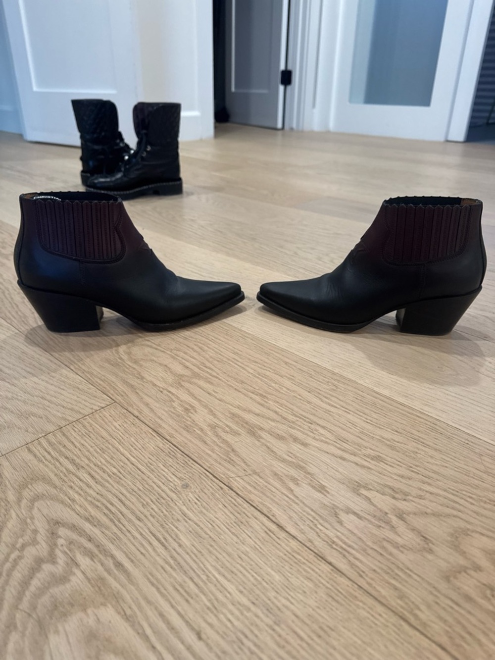 Dior Black burgundy Leather Pointed Ankle Booties 37.5 - Picture 5 of 7